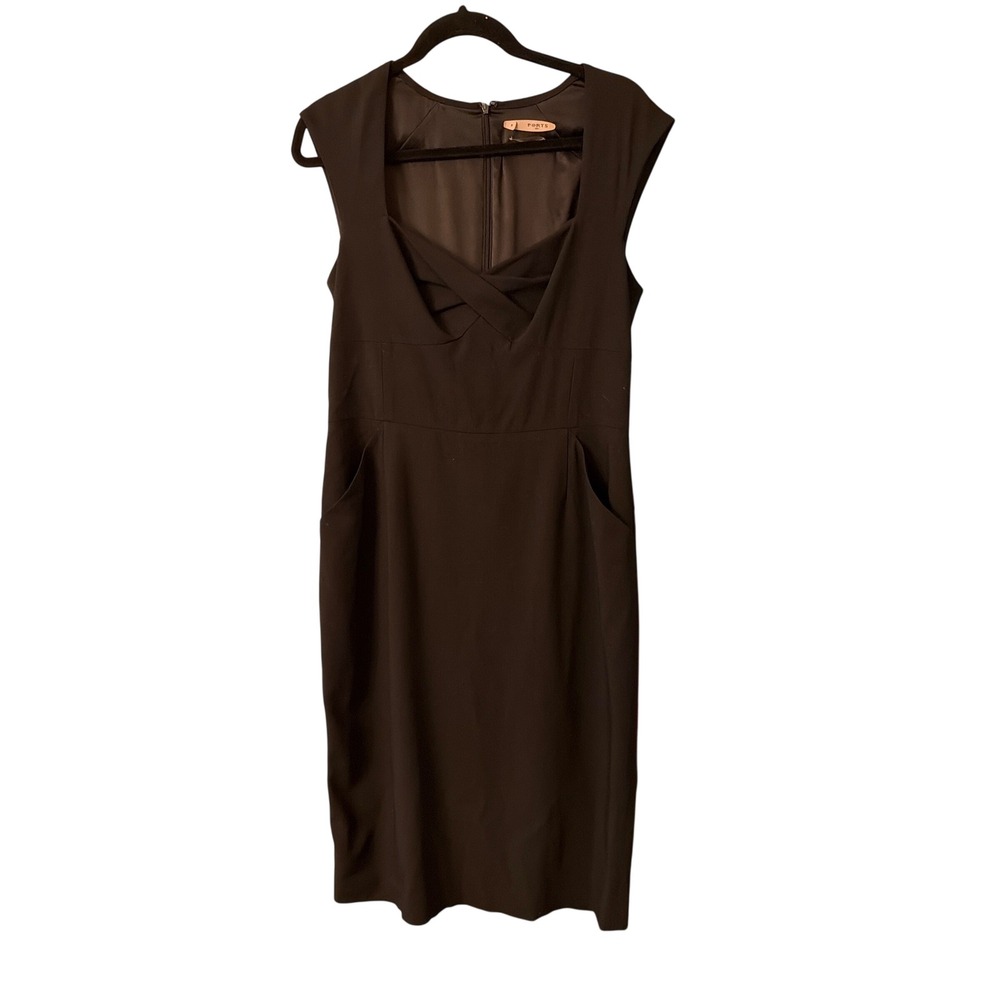 Ports 1961 Dress Black Wool Criss-Cross Sheath Silk Lined Cap Sleeve